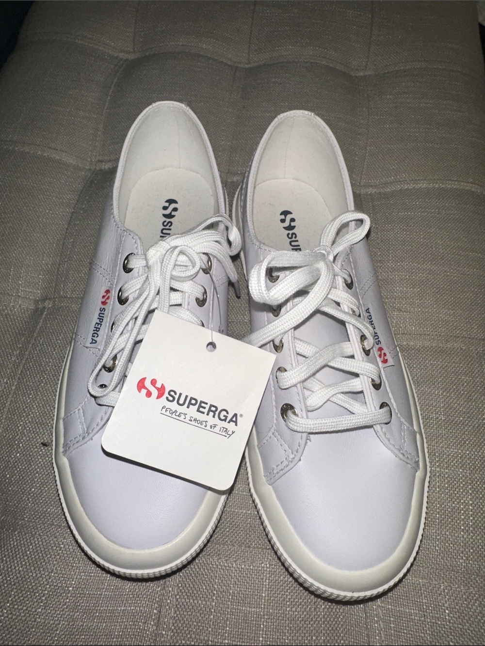 Superga 2750 Nappa Leather White Italian Sneakers Women’s Sz 5-1/2 NWT